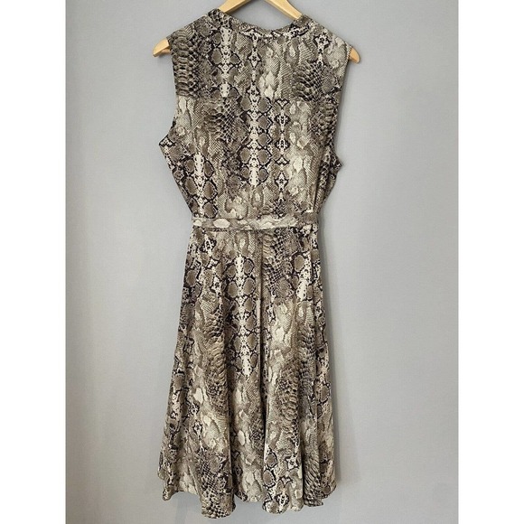 Nanette Lepore Brown Snake Print Tie Waist Shirt Dress Size 14 Slip Dress Lined - Picture 7 of 12